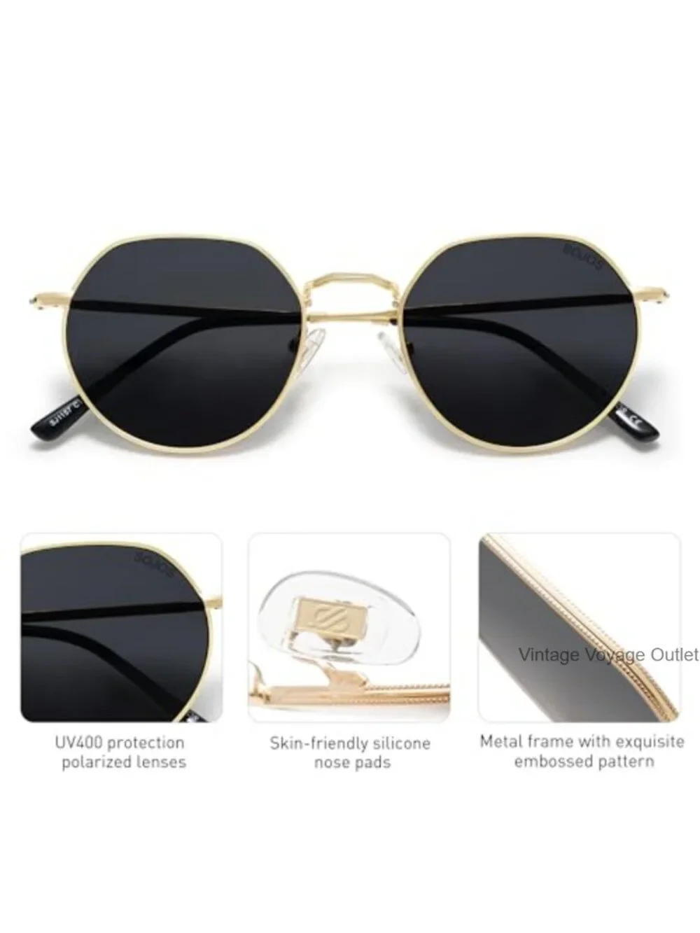 Retro Panto Rounded Polarized Sunglasses Metal Wire Frames Adjustable Nose Pads